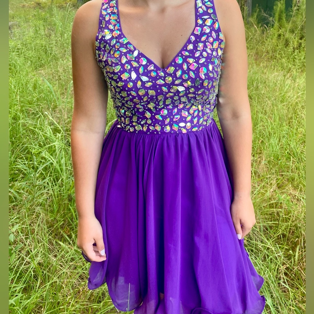 Purple Cocktail Dress Rhinestone Homecoming Dress Special Occasional prom Sz 4/6